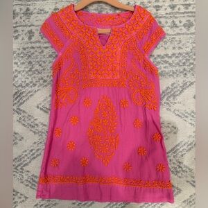 Roller Rabbit Pink and Orange Embroidered Kids Dress